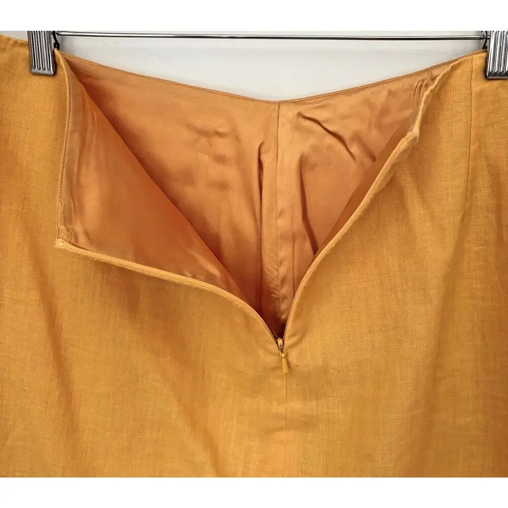 MICHAEL KORS Embroidered Floral Eyelet Linen Skirt | Size 14 Yellow Lined Boho